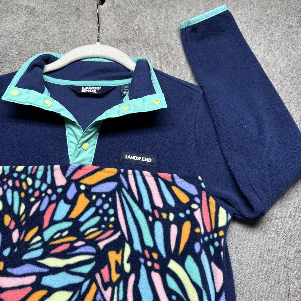 Lands' End Youth Fleece 1/4 Snap Pullover Jacket Large 10‎ 12 Colorblock
